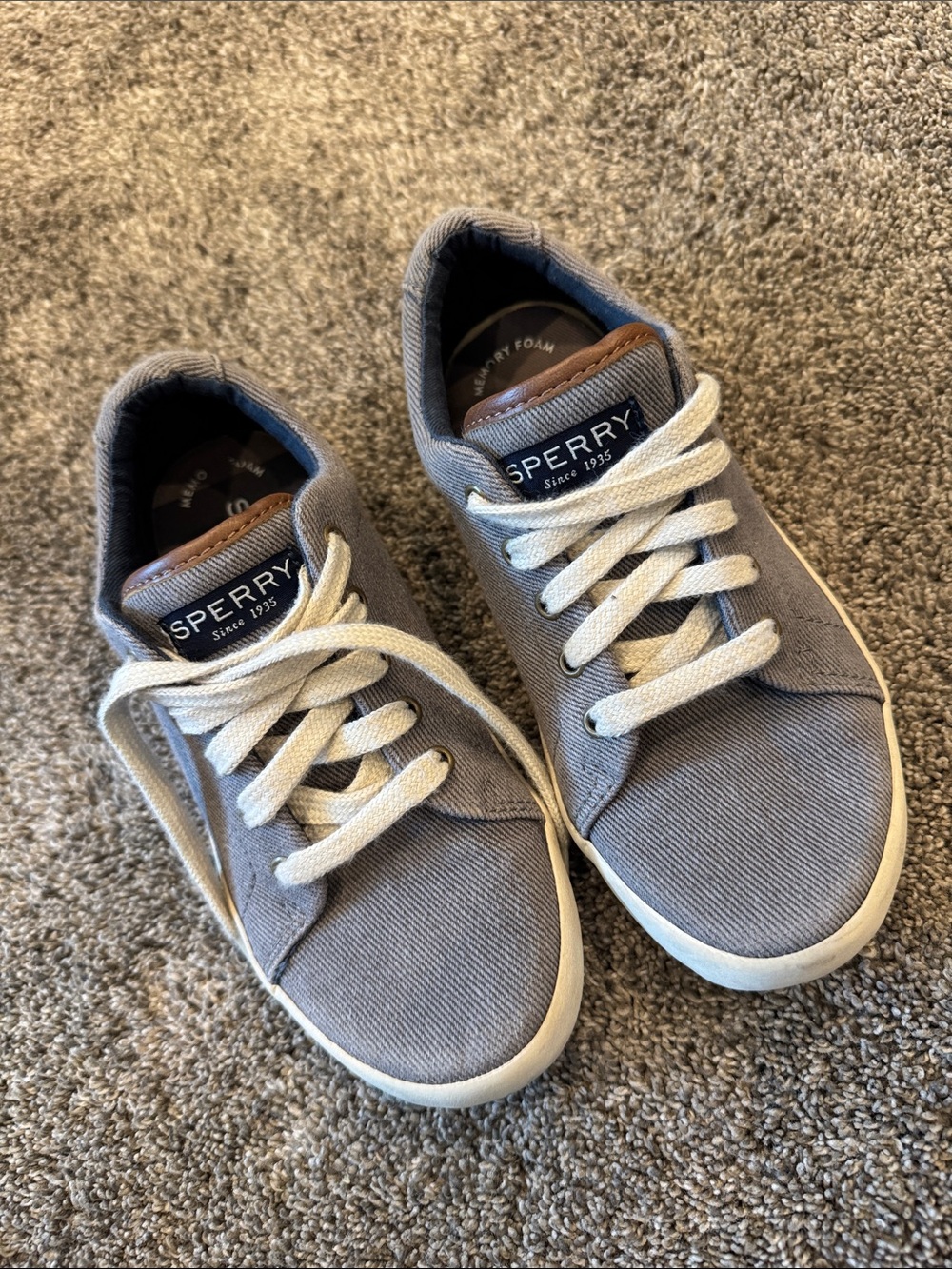 Sperry Kids Gray Canvas Low-Top Sneakers with Cream Laces